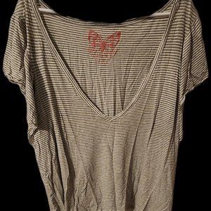 Old Navy Grey And Cream Striped Tee Top Short Sleeve - Size 2X